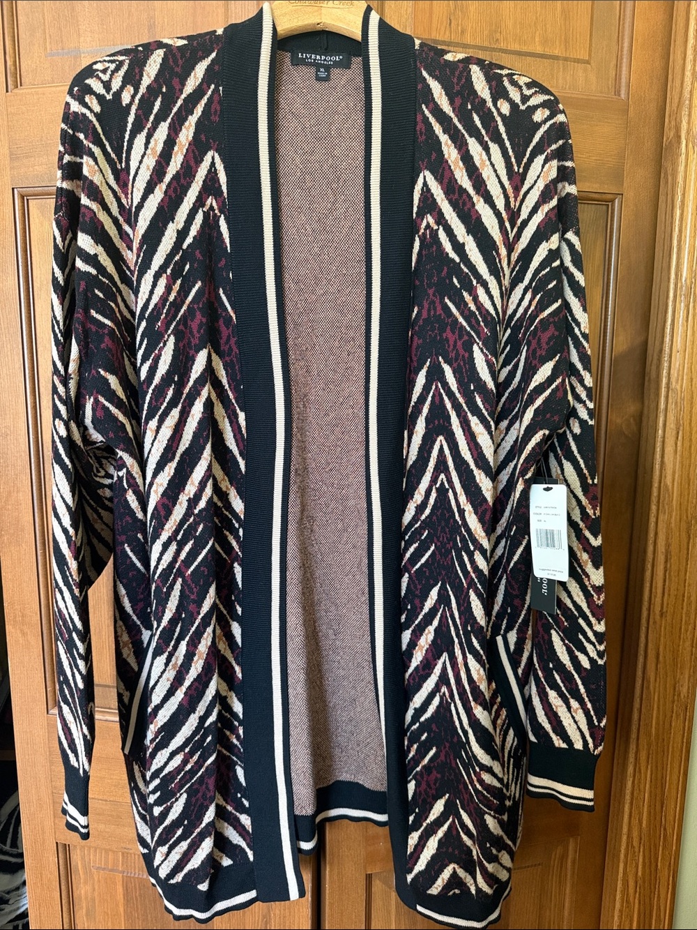 Liverpool Black, Cream & Burgundy Abstract Open-Front Cardigan
